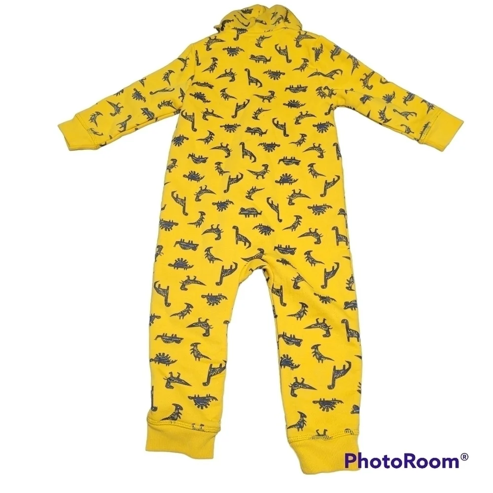 Gap Yellow Full Zip Dinosaur Graphic Hooded One Piece Jumpsuit 18-24 Months